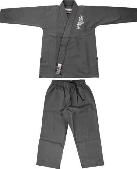 BJJ kimono Venum Contender Kids su baltu diržu, pilkas