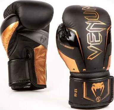 Venum Elite Evo bokso pirštinės, juodos/bronzinės
