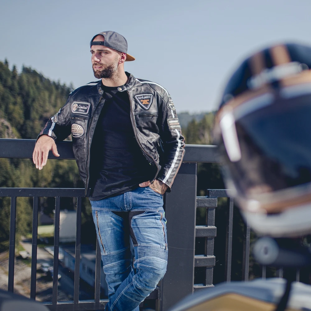 Vyriška odinė motociklininko striukė W-TEC Juodas Cracker