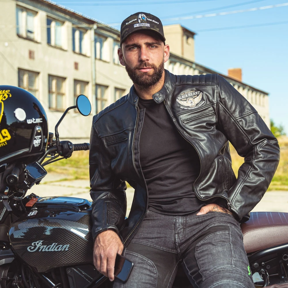Vyriška odinė motociklininko striukė W-TEC Juodas Heart Wings