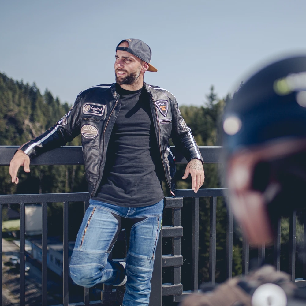 Vyriška odinė motociklininko striukė W-TEC Juodas Cracker
