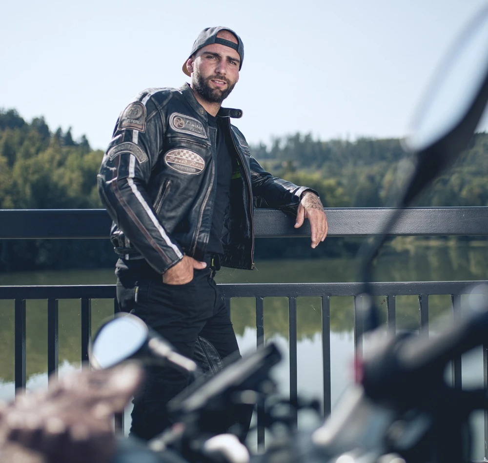 Vyriška odinė motociklininko striukė W-TEC Sheawen Vintage