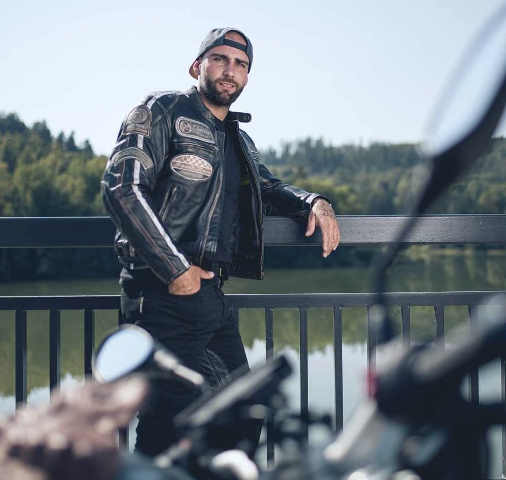 Vyriška odinė motociklininko striukė W-TEC Sheawen Vintage