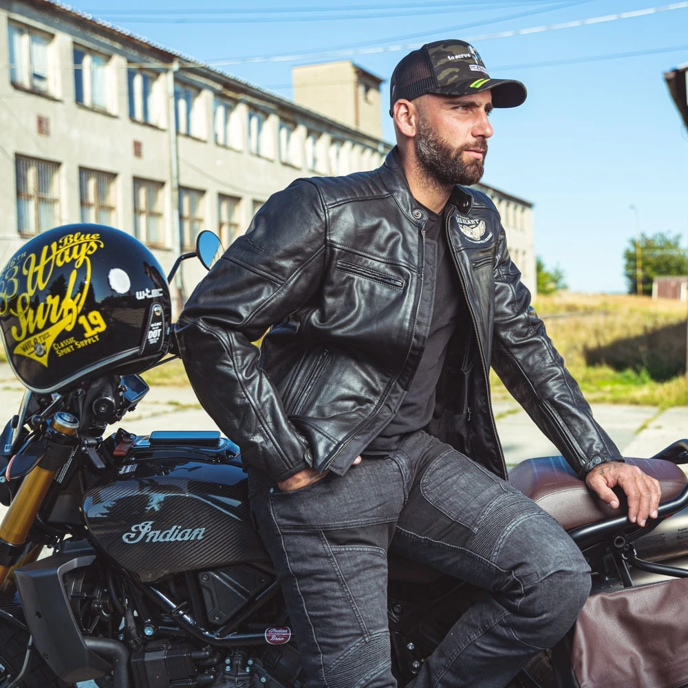 Vyriška odinė motociklininko striukė W-TEC Juodas Heart Wings
