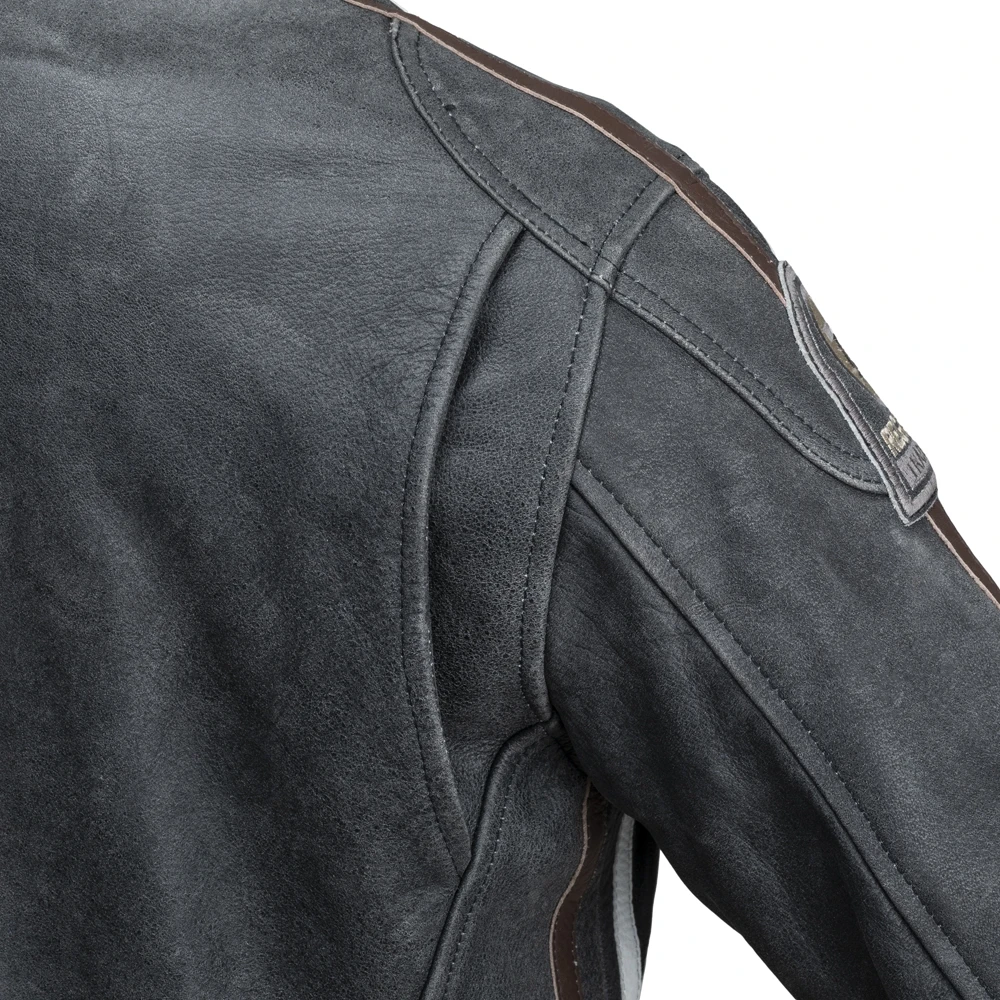 Vyriškas odinis moto švarkas W-TEC Dark Pilkas Vintage