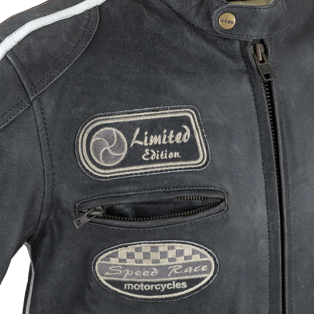 Vyriškas odinis moto švarkas W-TEC Dark Pilkas Vintage
