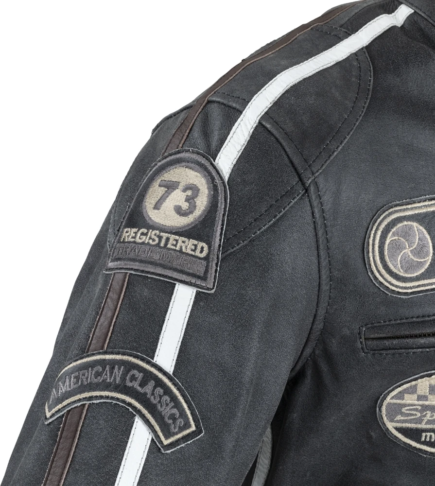 Vyriškas odinis moto švarkas W-TEC Dark Pilkas Vintage