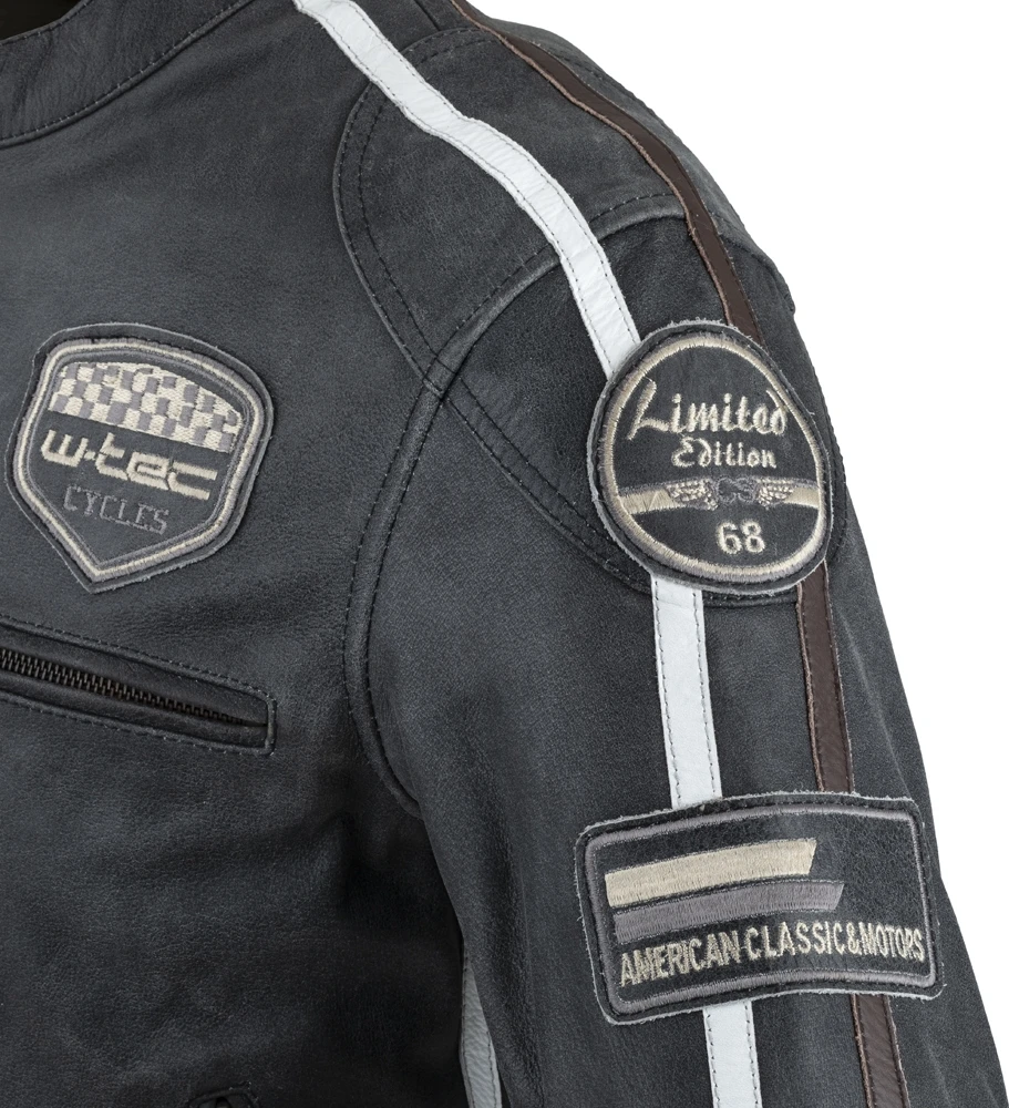 Vyriškas odinis moto švarkas W-TEC Dark Pilkas Vintage