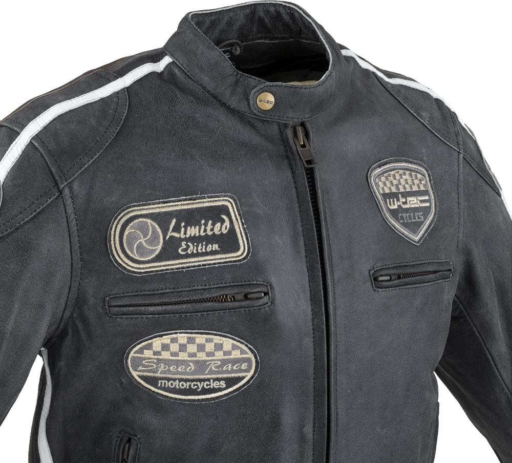 Vyriškas odinis moto švarkas W-TEC Dark Pilkas Vintage