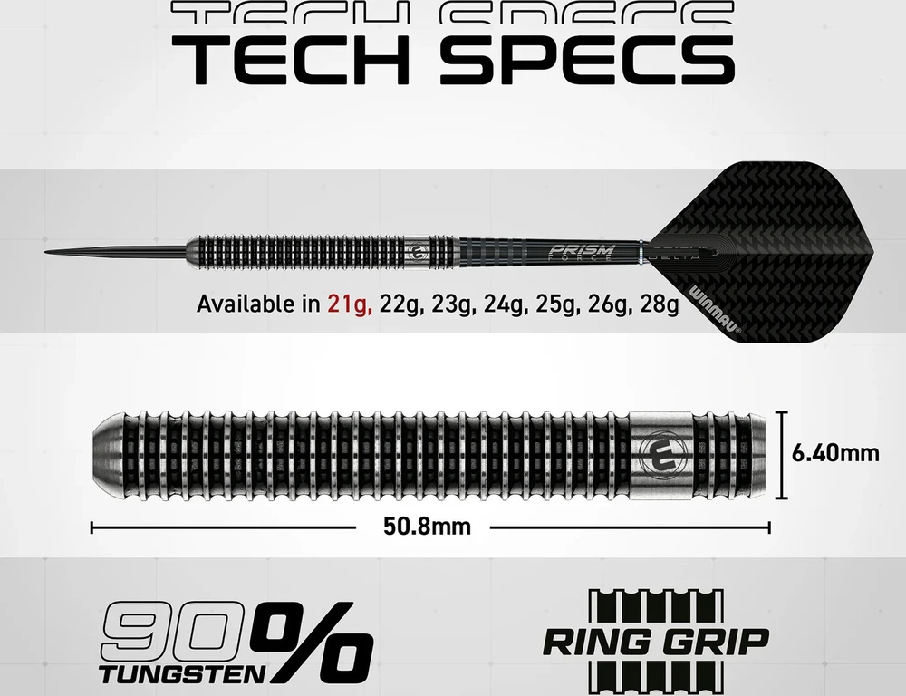 Winmau Blackout 1 plieno smaigalio dartai, 90% volframas, 21 g
