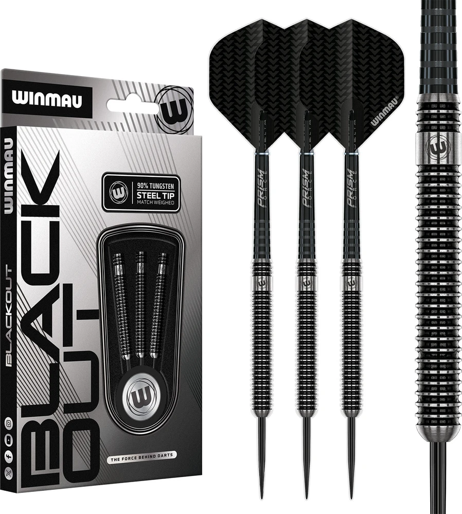 Winmau Blackout 1 plieno smaigalio dartai, 90% volframas, 21 g