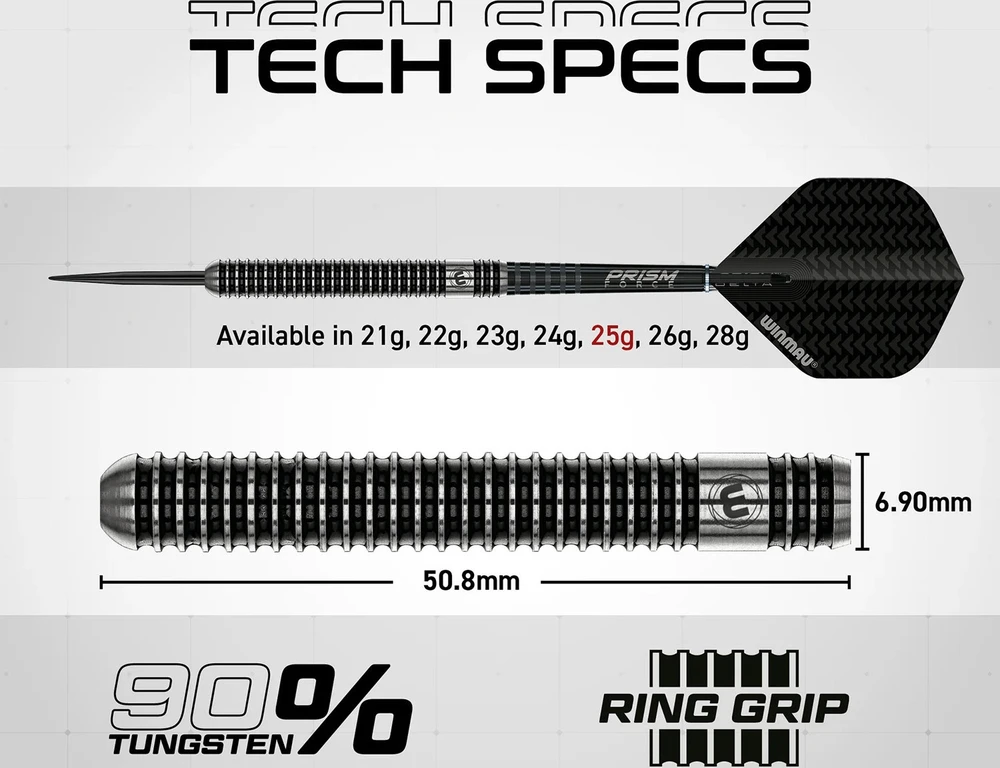 Winmau Blackout plieno galiuko strėlytės, 90% tungstenas, 25 g
