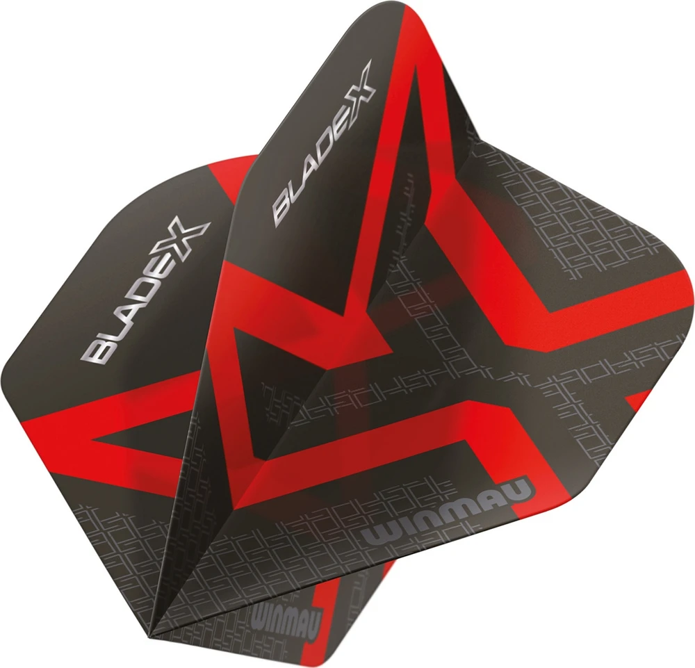 Winmau Blade X Prism Delta plunksnelės, metalinė juoda/raudona