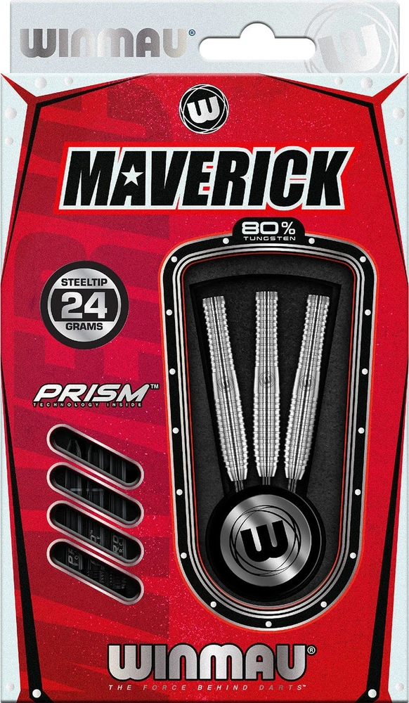Winmau Maverick smiginio strėlytės, 80% volframo, plieno smaigalys, 24 g