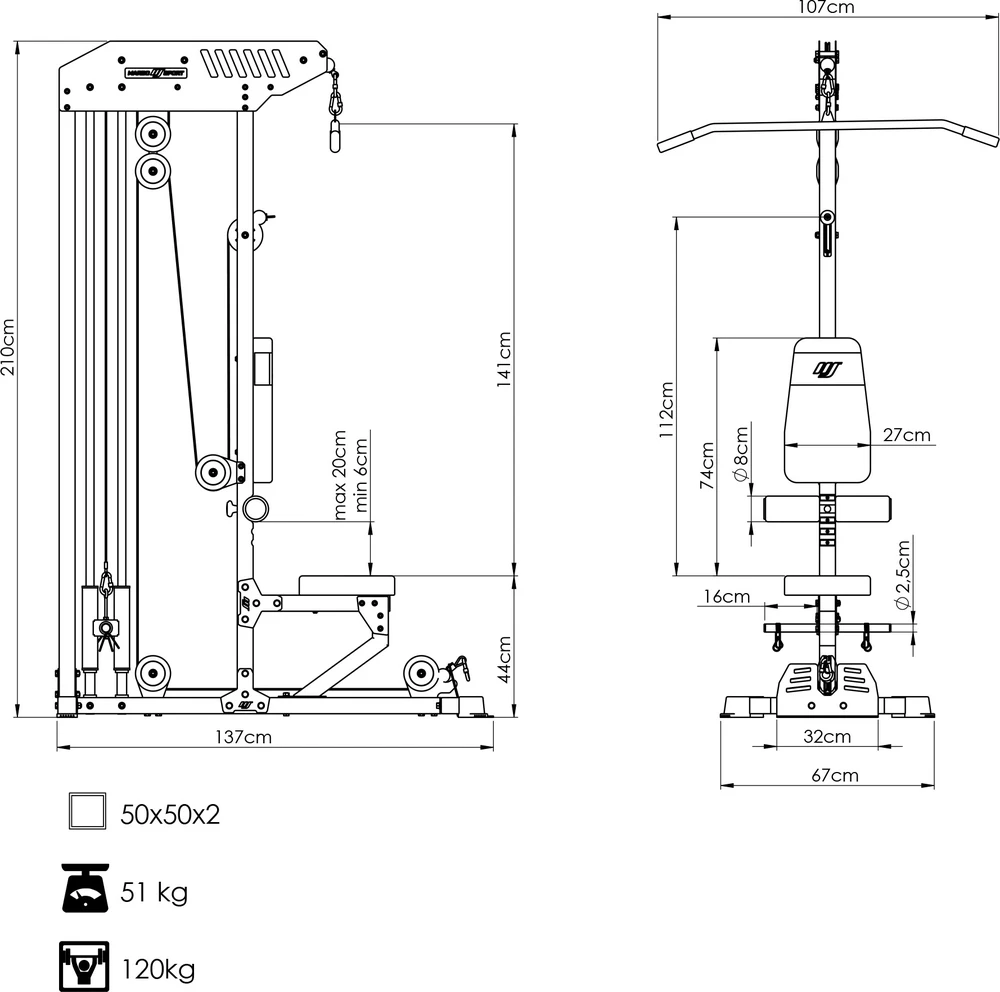 Stacionarus apatinis ir viršutinis keltuvas su sėdyne MS-W101 2.0 - Marbo Sport