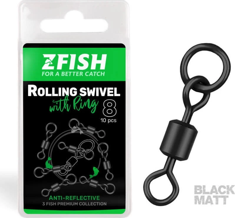 "ZFISH Rolling Swivel" su žiedu, juodas matinis, 8/26 kg dydžio
