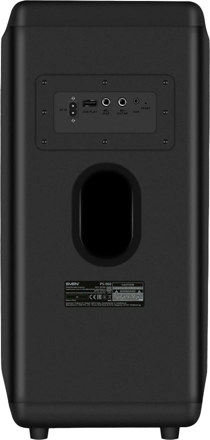 2.0 Nešiojama kolonėlė SVEN PS-960, juodas, power output 2x80W (RMS), TWS, Bluetooth, FM, USB, LED-display, lithium battery