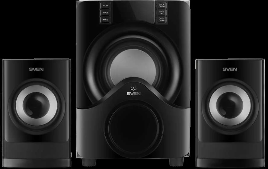 Kompiuterio kolonėlės 2.1 kolonėlės SVEN MS-312, juodas, Bluetooth, FM, USB, Ekranas, RC blokas, galia 20W+2x10W (RMS)