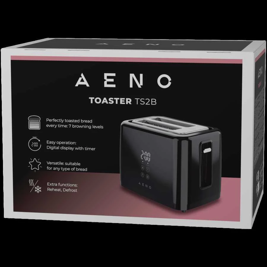 Skrudintuvas AENO TS2B Electric Toaster, 780-930W, Digital Ekranas, 7 Levels, Juodas