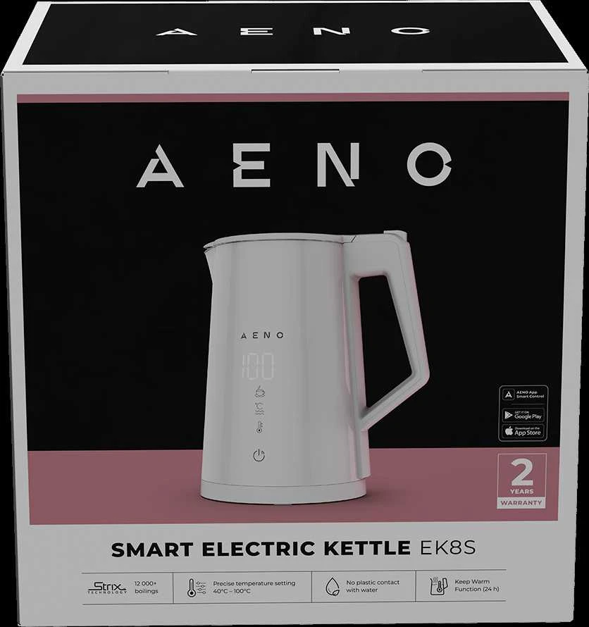 AENO EK8S Smart Electric Virdulys, Wi-Fi, 1.7L, Temp Control, Strix, Baltas