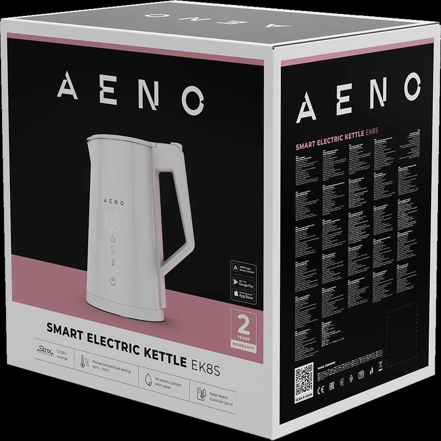 AENO EK8S Smart Electric Virdulys, Wi-Fi, 1.7L, Temp Control, Strix, Baltas