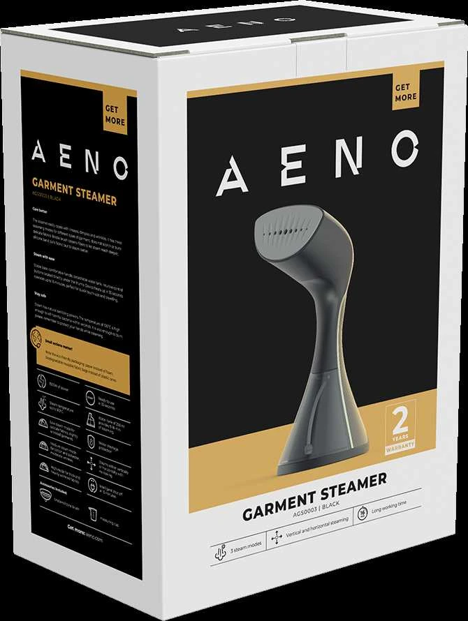 AENO GS3 Hand Garment Steamer, 1500W, Detachable Vanduo Tank, 3 Modes, Juodas