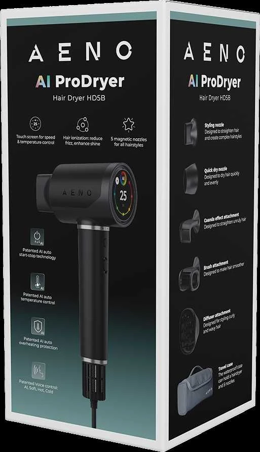 Plaukų džiovintuvas AENO HD5B AI ProDryer, 1500W, 5+ Modes, LCD, 110000 RPM, Juodas