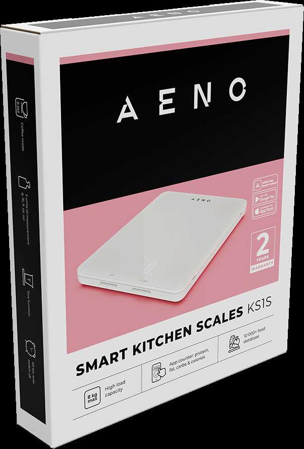 AENO virtuvinės svarstyklės KS1S išmaniosios, maks. apkrova - 8kg, „Bluetooth“, daugiau nei 10 000 produktų ir patiekalų, 25 indikatorių analizė, kavos režimas, 6 vienetų konvertavimas: kg, g, lb, fl, oz, ml, medžiaga - stiklas