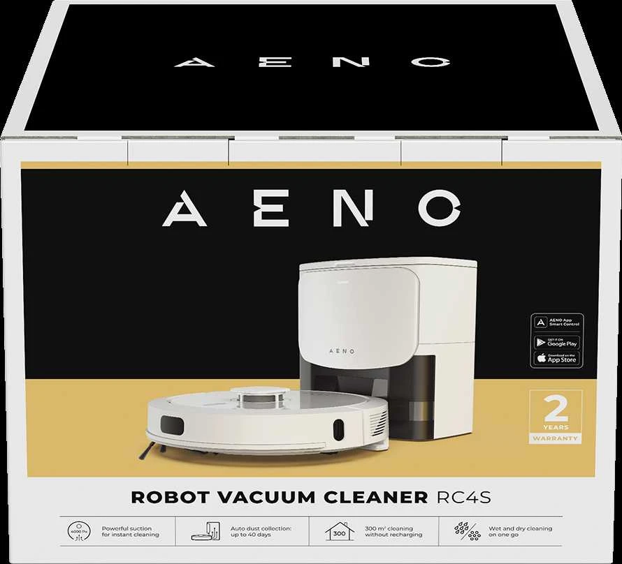 Dulkių siurblys - robotas Aeno RC4S su auotomatine dulkių išsiurbimo stotele, Baltos spalvos