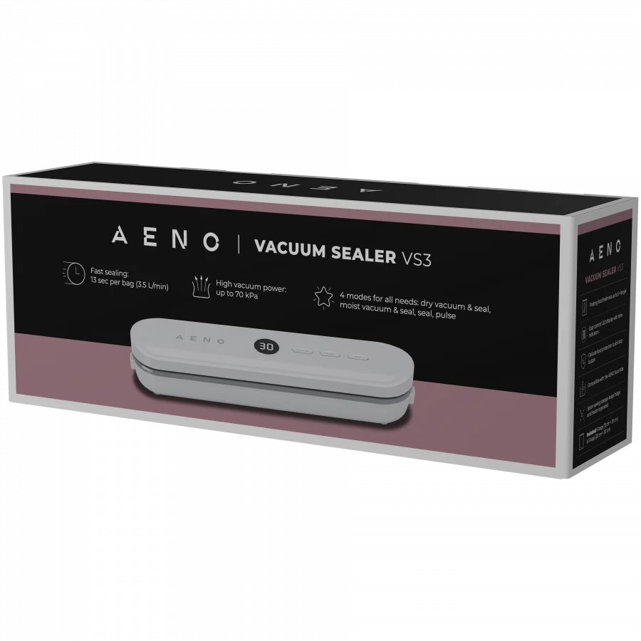 AENO VS3 Vacuum Sealer, LED Ekranas, 80W, 65kPa (+/-5kPa), Baltas
