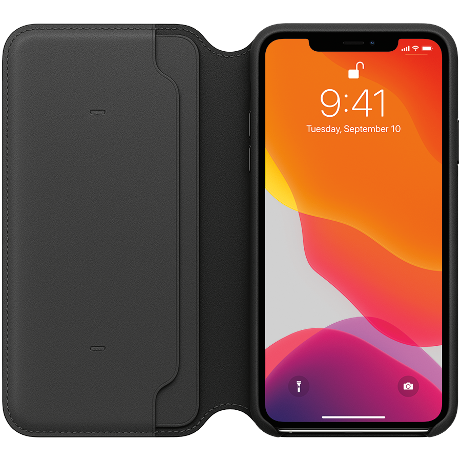 Apple iPhone 11 Pro Max odinis atverčiamas dėklas - Juodas