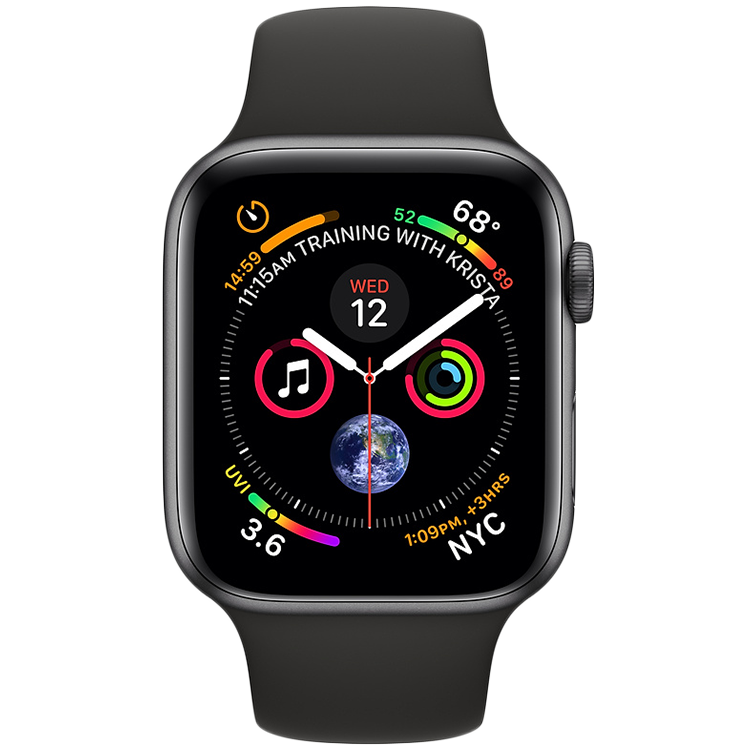 Išmanusis laikrodis Apple Watch Series 4 GPS 40mm Pilko aliuminio korpusas su juodu dirželiu, A1977