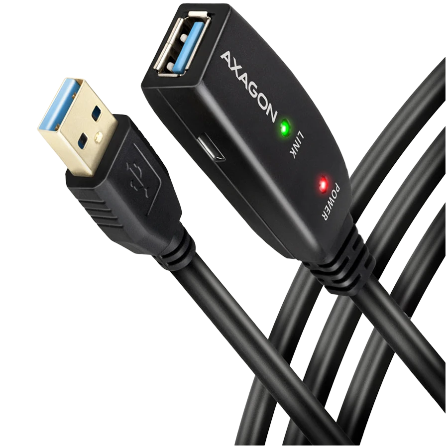 Axagon Active prailginimo USB 3.2 Gen 1 A-M > A-F laidas, 5 m ilgio. Maitinimo variantas.