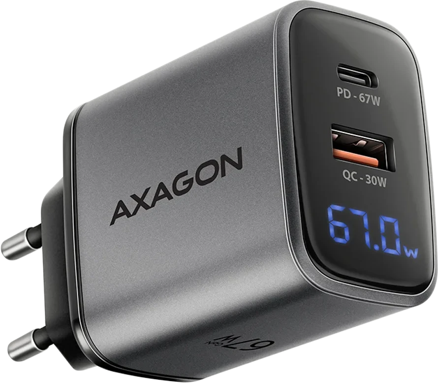 AXAGON sieninis įkroviklis 67 W, USB-A + USB-C, PD3.0/PPS/QC4+/SF | ACU-PQ67D