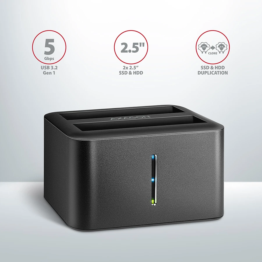 AXAGON ADSA-D25 USB 3.2 Gen 1 - 2x SATA 6G 2.5'' SSD/HDD CLONE DUAL MINI dock