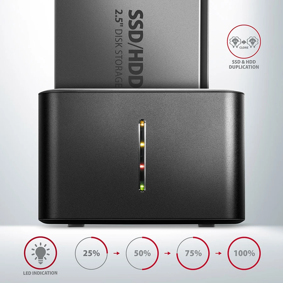 AXAGON ADSA-D25 USB 3.2 Gen 1 - 2x SATA 6G 2.5'' SSD/HDD CLONE DUAL MINI dock