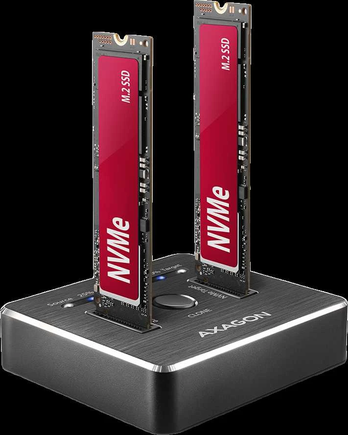 AXAGON ADSA-M2C DUAL NVMe CLONE MASTER DOCK SuperSpeed USB-C 10 Gbps prijungimo stotelė