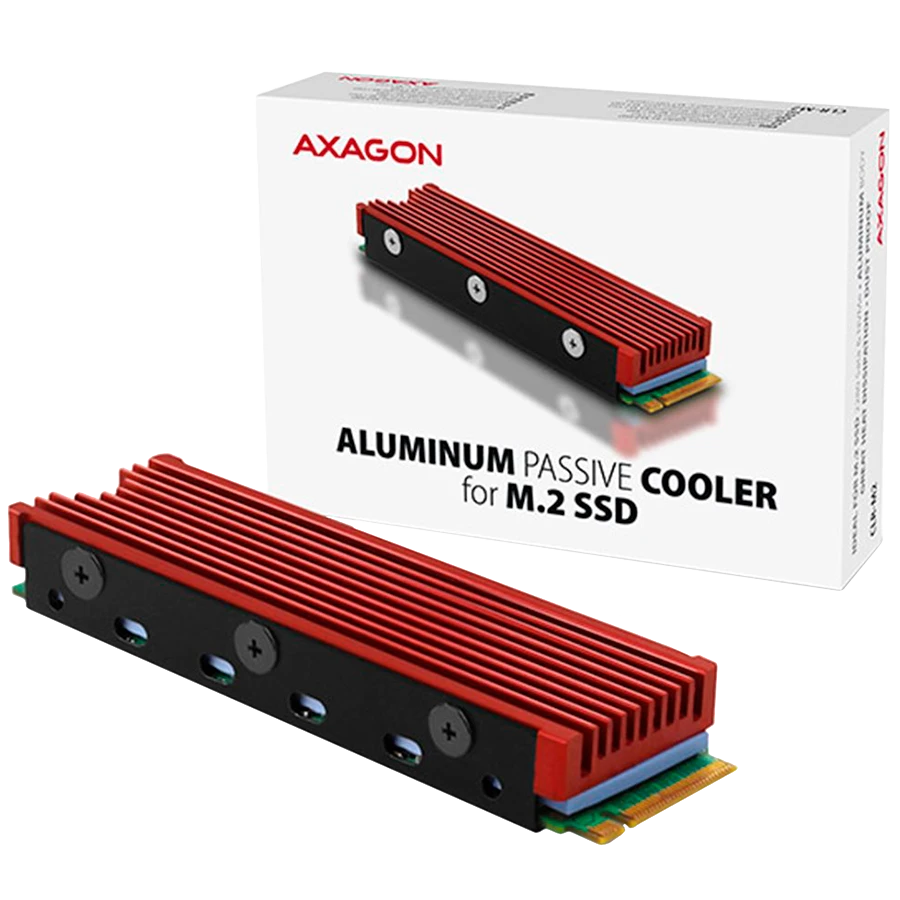 AXAGON CLR-M2 pasyvus - M.2 SSD, 80 mm SSD, ALU korpusas, silikoninės šiluminės pagalvėlės