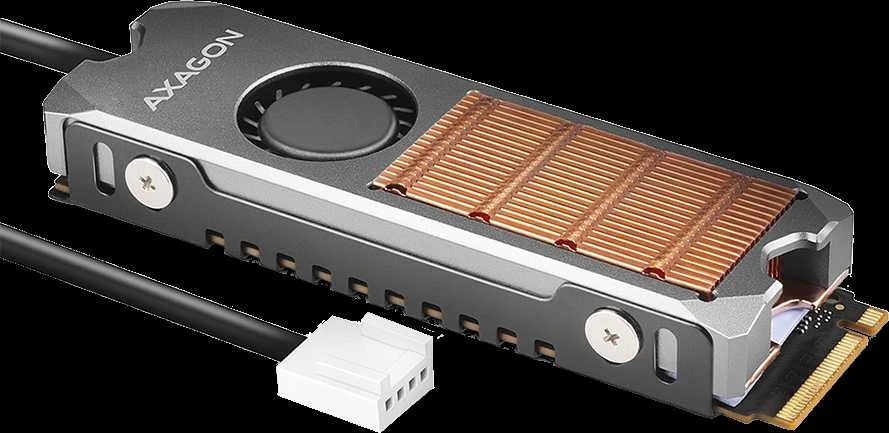 AXAGON CLR-M2FAN active fan - M.2 SSD, 80mm SSD, copper body, silicone thermal pads, height 13mm