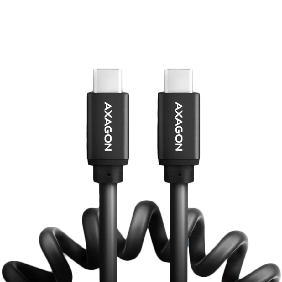 „Axagon“ duomenų ir įkrovimo USB 2.0 laidas, 1,1 m ilgio. PD 60W, 3A. Juodas susisuko.