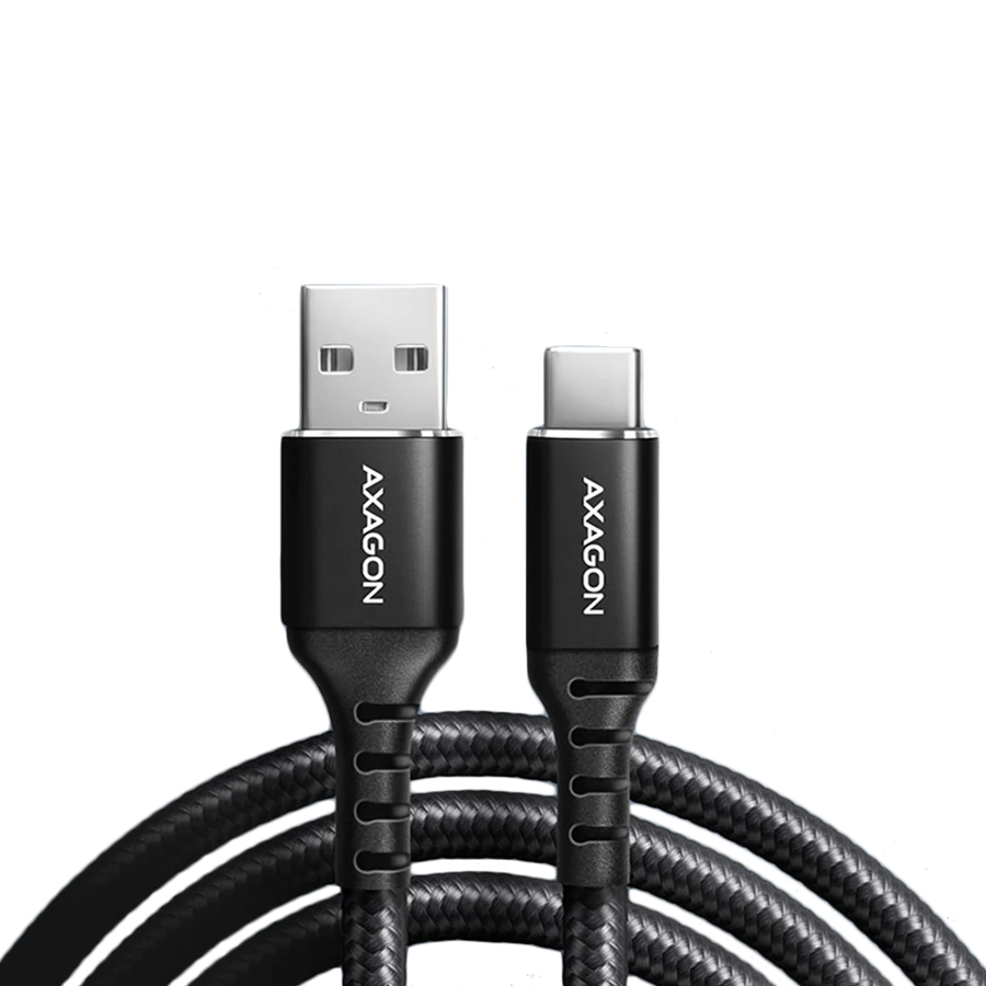 Axagon Data and charging USB 2.0 kabelio ilgis 2 m. 3A. Juodas braided.