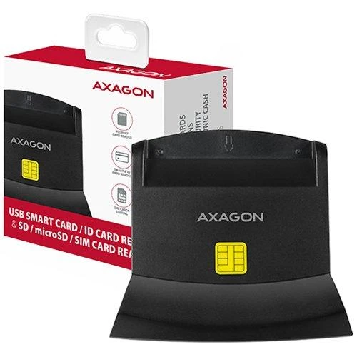 Axagon stalinio stovo skaitytuvas Išmanioji kortelė / ID kortelė AXAGON CRE-SM2 su USB 2.0 sąsaja turi SD, Micro SD ir SIM kortelių lizdus.