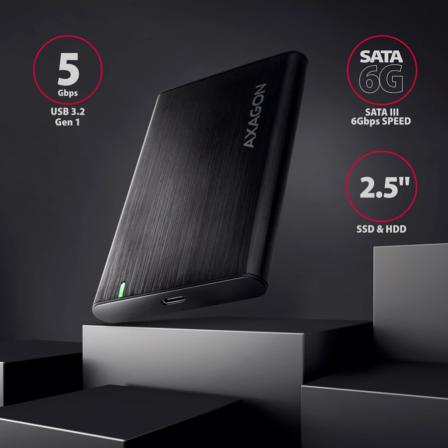 AXAGON EE25-A6C USB-C 3.2 Gen 1 - SATA 6G 2.5'' External SCREWLESS ALU RAW box Juodas