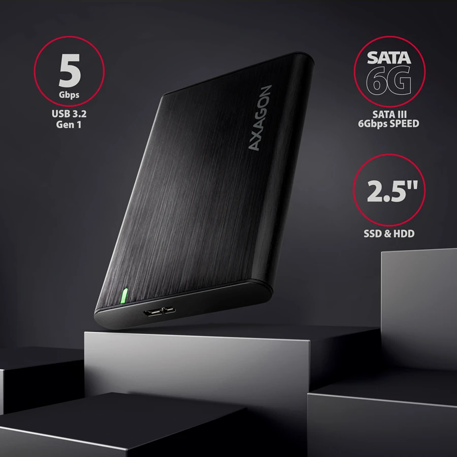 AXAGON EE25-A6M USB3.0 - SATA 6G 2.5'' External SCREWLESS ALU RAW box Juodas
