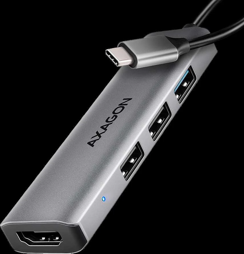 AXAGON HMC-H3A 3x USB-A (2x USB2.0, 1x USB3.0) + HDMI 4K 30Hz, 3.2 Gen 1 šakotuvas, metalinis, 15 cm USB-C laidas