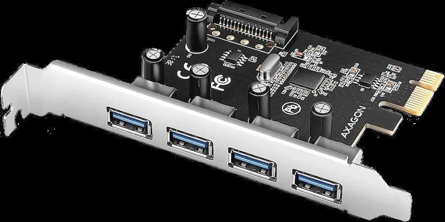 AXAGON PCEU-430RS PCIe kortelė - 4x USB 5Gbps prievadas, SATA maitinimas, Renesas PD720201, SP