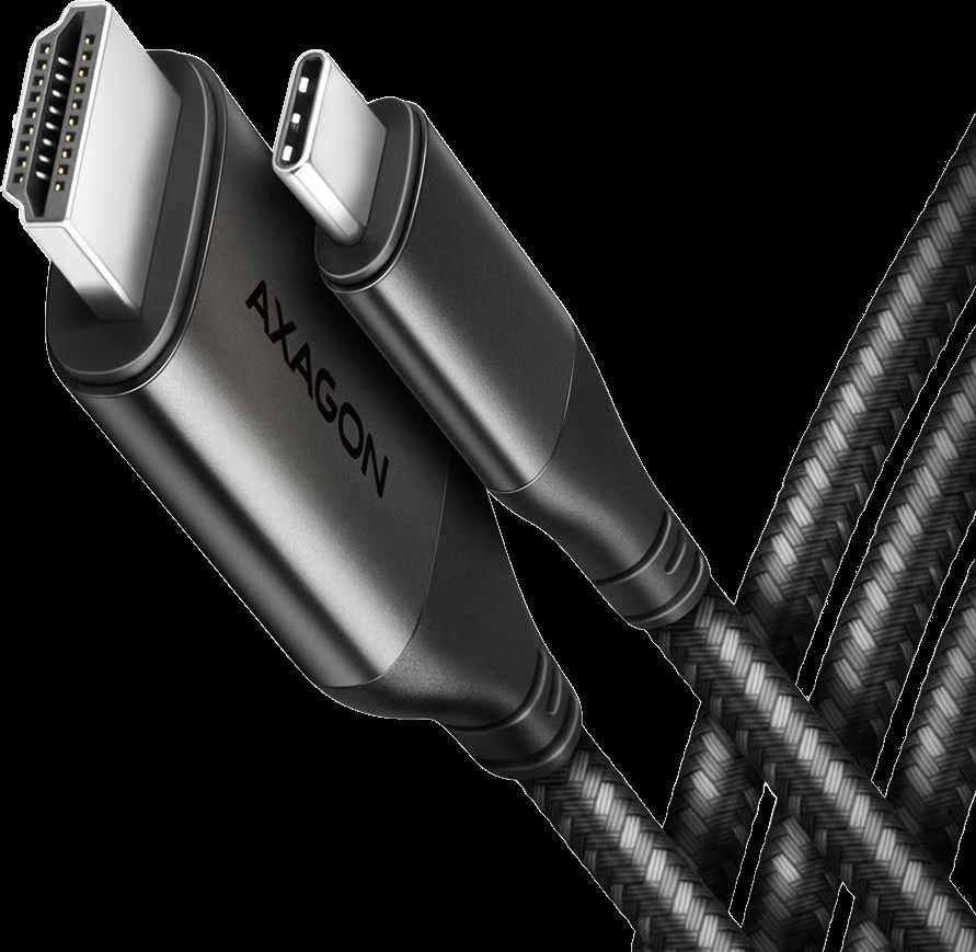 AXAGON HDMI į USB-C laidas su metaliniais antgaliais