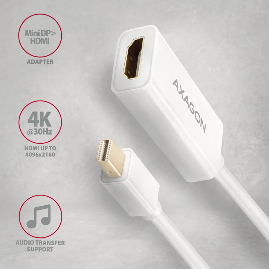 AXAGON Mini DP į HDMI adapteris su techninėmis specifikacijomis