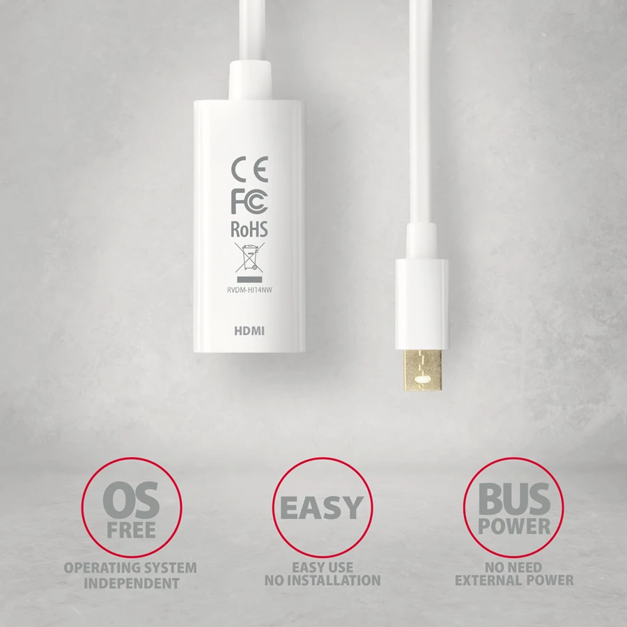 AXAGON Mini DP į HDMI adapteris su techniniais ženklais