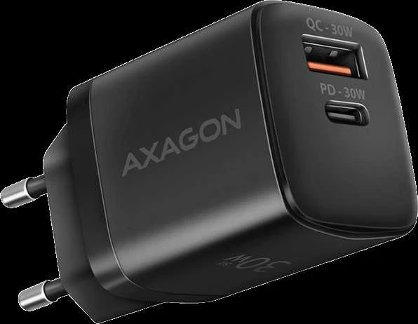 Axagon Sil sieninis įkroviklis 2x prievadas (USB-A + USB-C), PD3.0/QC4+/PPS/AFC/Apple. 30W bendra galia.